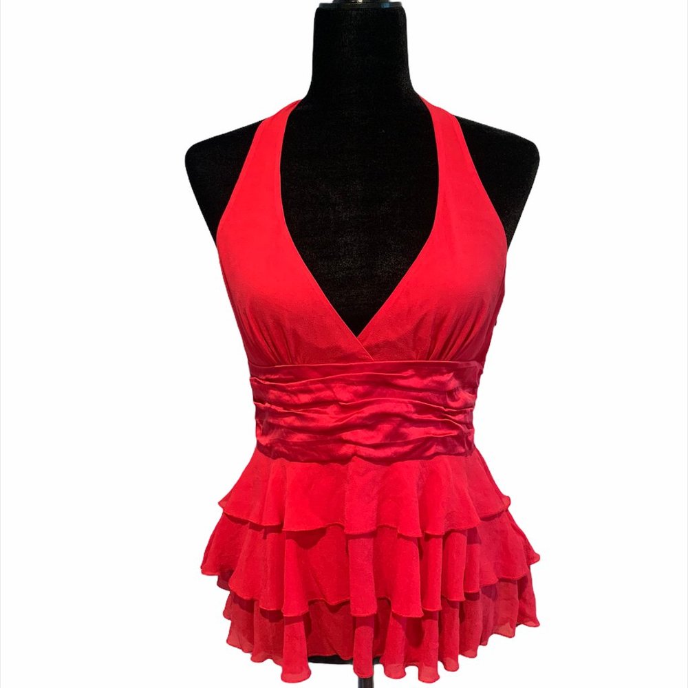 BCBGMaxAzria Red Sleeveless Ruffle Top Size Small